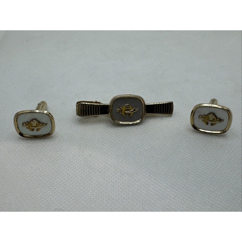 Vintage Anson Fraternal Shriner Freemasonry  Cufflinks & Tie Clip Mason Masonic